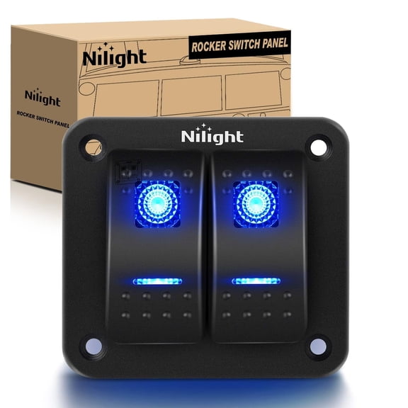 Nilight 2 Gang Rocker Switch Panel 5 Pin On Off Pre-Wired Rocker Switch Aluminum Panel Waterproof Switche Panel for 12V/24V Automotive Cars Marine Boats ATVs Trailers,2 Years Warranty , Blue