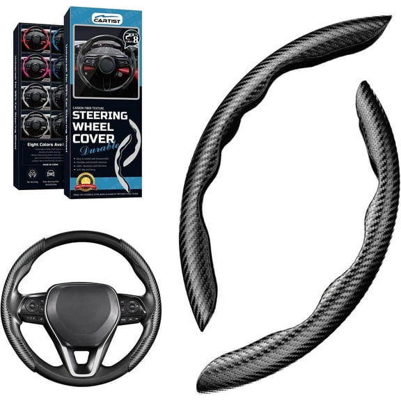 Canvcle Carbon Fiber Steering Wheel Cover - Anti-Slip, Steering Wheel Cover for Men/Women - Durable, Universal Car Accessory (Black)