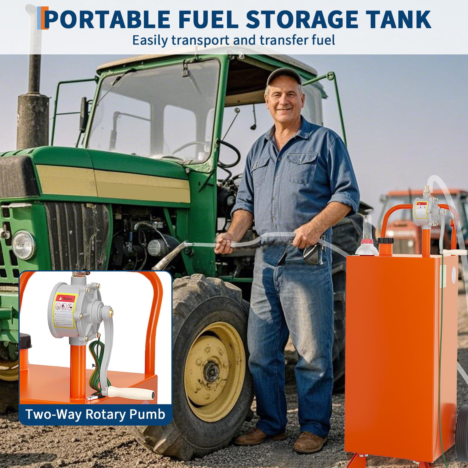 Luku 35 Gallon Fuel Caddy,Fuel Storage Tank with Manual Transfer Pump,Gasoline Diesel Fuel Container for Cars,Lawn Mowers,ATVs,Boats,More,Orange