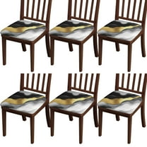 Black White and Gold Marble Seat Covers for Dining Room Chairs Set Of 6,Stretch Printed Washable Chair Seat Cover with Elastic Ties and Button,Removable Waterproof Couch Cushion Covers