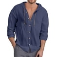 thumbnail image 2 of Dpytoraw Men's Stylish Solid Color Pocket Casual Button Hooded Shirt Comfortable Top Men’s Wrinkle-Resistant Long Sleeve Work Shirts, 2 of 4