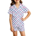 thumbnail image 4 of RUTAYY Girls Pajama Set Gingham Bow Pattern 2 Piece Sleepwear Short Sleeve Lapel Collar Kids Daily Night Wear White, 4 of 4