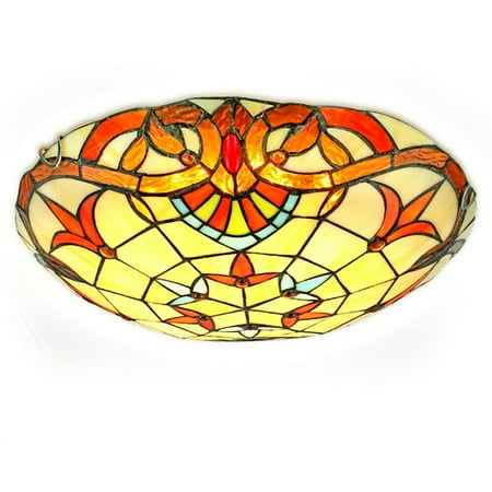 

OUKANING Ceiling Light Stained Glass Flush Mount Bowl Pendant Lamp Bedroom
