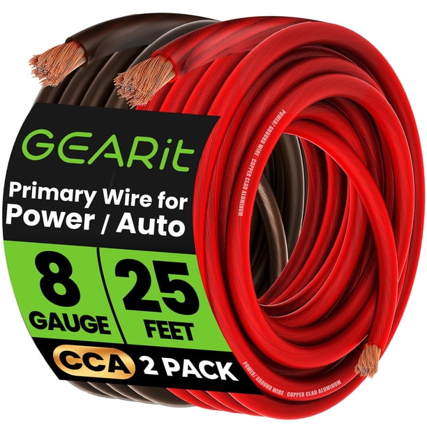 GearIT Cable CCA negro/rojo de calibre 8, 25 pies, para alimentación automotriz/cable de batería de tierra, Audio para coche, amplificador de remolque RV
