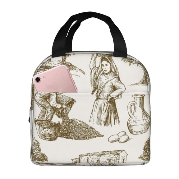 Kdxio Olive Picking Print Insulated Lunch Bag,Reusable Tote Lunch Box for Women Men,Leakproof Cooler Lunch Bags for Work Office Travel Picnic