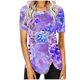 thumbnail image 1 of Blusas de Manga Corta para las Mujeres Botón Impreso Cuello Redondo Top Casual, Blusas para las Mujeres Casual, 1 of 5