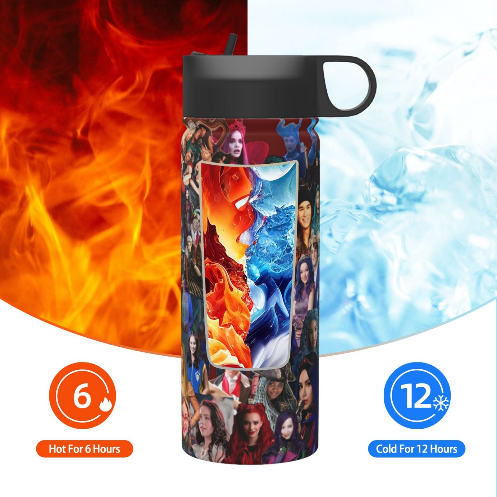 Descendants Kids Water Bottle with Flip Straw Lid 18OZ Vacuum Insulated Stainless Steel Thermos Leakproof School Travel Sports Cup for Boys Girls Gift