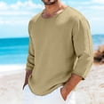 thumbnail image 2 of JPVDPA Linen Tops for Men 3/4 Sleeve Crew Neck Tees Raw Edges Casual Hippie T-Shirt Summer Beach Vacation Tee Shirts Khaki XL, 2 of 6