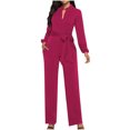 thumbnail image 2 of WREESH Womens Business Casual Jumpsuit Fall Fashion V-Neck Pocket Button Long Sleeve Tie Jumpsuit Hot Pink, 2 of 3