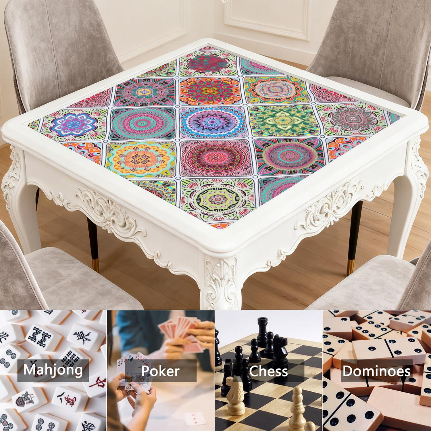 Floral Mahjong Mat for Table, 31.5*31.5in Anti Slip American Mahjong Table Cloth, Noise Reduction, Neoprene Mah jongg Mat with Carrying Bag & 3 Dices, Mahjong Set Gift for Board Tile Games Mats