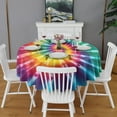 thumbnail image 2 of Rainbow Tie Dye Mandala Pattern Round Tablecloth 60"x60",Wrinkle Wipeable Table Cloth for Kitchen Dining Room Picnic Patio Party, 2 of 6