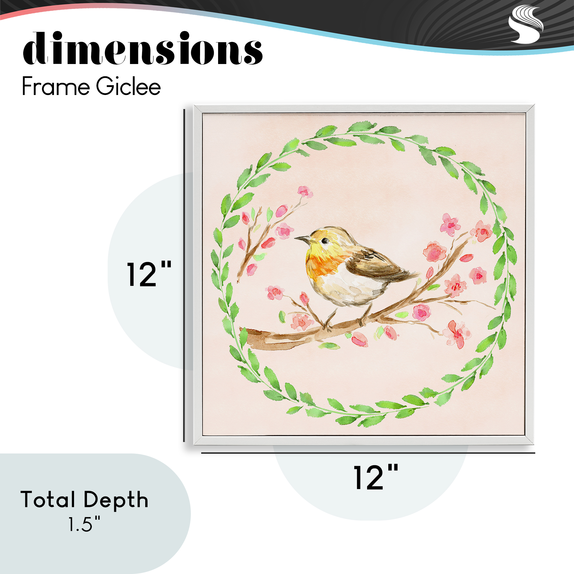 Spring Wreaths Bird White Framed Giclee Art, design by Elena Fay