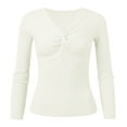 thumbnail image 4 of DHFJKG Womens V Neck Front Knotted Ribbed Sweater Slim Fit Solid Color Long Sleeve Bottoming Shirt Casual Classic Jumper Tops, 4 of 6