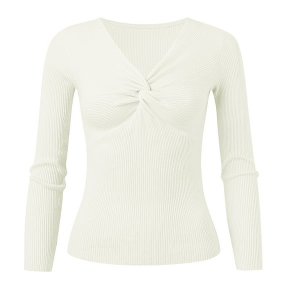 Aayomet Cardigan For Women Lightweight Women's Rib Knit Pullover Sweater Casual Long Puff Sleeve V Neck Solid Color Jumper Blouse Tops,White XXL