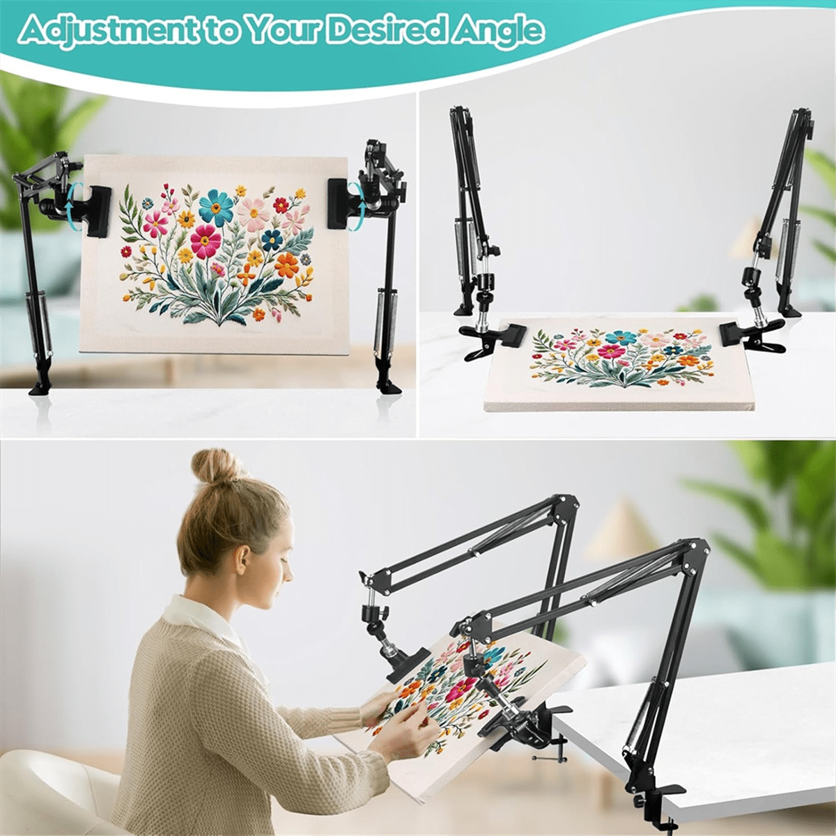 HOT 2pc Adjustable Embroidery Hoop Stand Hand Metal Lap Folding