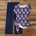 thumbnail image 5 of AUNVITO Women's Casual Two-Piece Set Loose Fit Drawstring Pants and Round Neck Short Sleeve Top with All Over Print Fashion Casual Outfit, 5 of 5
