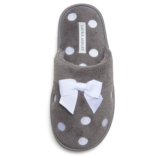 Zapatillas para mujer Laura Ashley con bordado de felpa suave, color gris, talla L