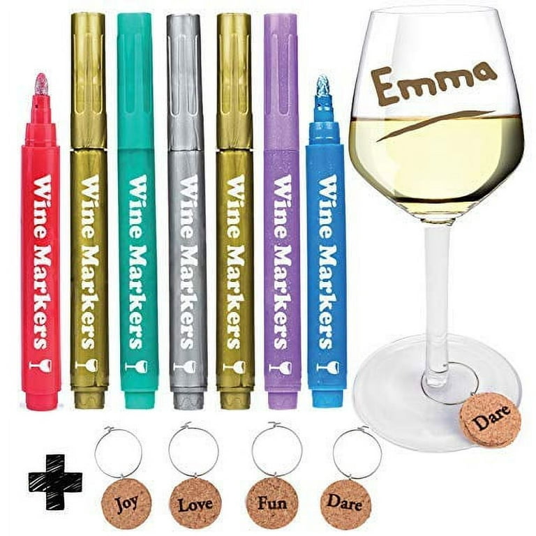 Vaci Pack of 7 Washable Wine Glass Markers + 4 Wine Glass Charms