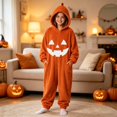 thumbnail image 2 of LNMQLPDBS Girls Halloween Pumpkin Onesie Hooded Loungewear Soft Fleece Zip Up Jumpsuit Cozy Pocketed Playsuit for Toddler Kids Holiday Party Daily Wear, 2 of 4