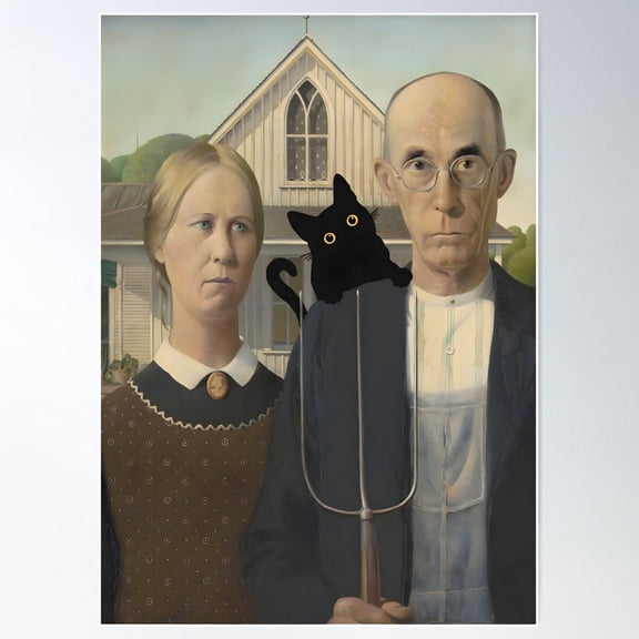 American Gothic Cat Poster Wall Art, Modern Wall Decor For Living Room Bedroom, 8x12 UNFRAMED