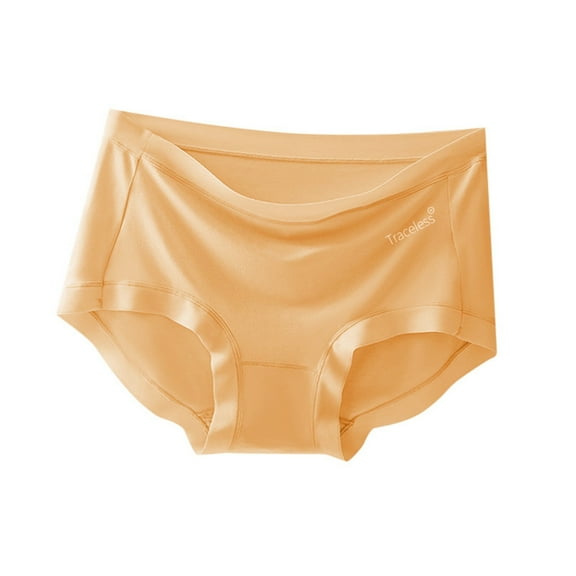 GHSOHS Womens Underwear Brief Bikini Panties Women Underwear Women's No Show Soft Panties Underwear Seamless Mid Waist Breathable Solid Triangle Shorts Underpants Hipster Panty Yellow Boyshorts P,2XL