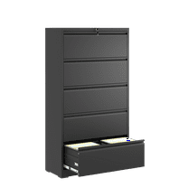 5 Drawer Metal Lateral File Cabinet with Lock, Black Lockable Filing Cabinet for Home Office