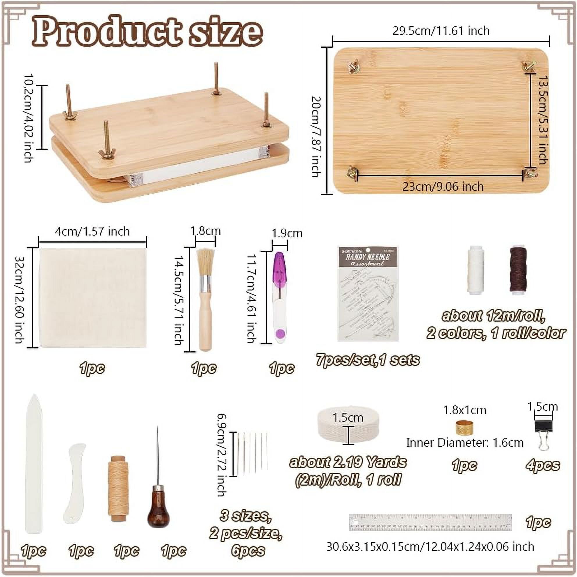 Book Binding Kits Bookbinding Supplies Book Binding Starter Tool Set with Wooden Book Press Tool Cotton Cloth Fabric Ruler Thimble Needle Thread for Book Sewing Supplies DIY Bookbinding Craft for DIY