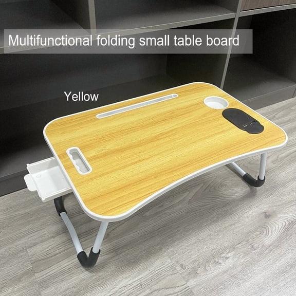 23.6 Inch Foldable Bed Tray Table - Portable Lap Desk with 2 USB Ports, Cup Holder & Drawer, Anti-Slip Design for Working, Reading, Writing & Eating on Bed, Sofa, Couch or Floor, Yellow