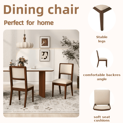 GARITIN Set of 2 Compact Rubber Wood Dining Chairs, 18.5 Inch Upholstered Fabric Kitchen Chairs, Ergonomic Side Chairs for Small Apartment Cafe Home, Walnut