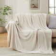thumbnail image 2 of Peace Nest Lightweight Plush Fuzzy Flannel Blanket, Rversible Soft Throw Blanket 50" x 60" - Cream, 2 of 10