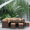 thumbnail image 3 of Poolside Sectional Conversation Bistro Set, 2022 SEGMART 8 Pieces Modular Wicker Dining Furniture Set with Removable Cushions & Spacious Table, 3 Ottoman for Porch, Backyard, 661lbs, Beige, S2184, 3 of 10