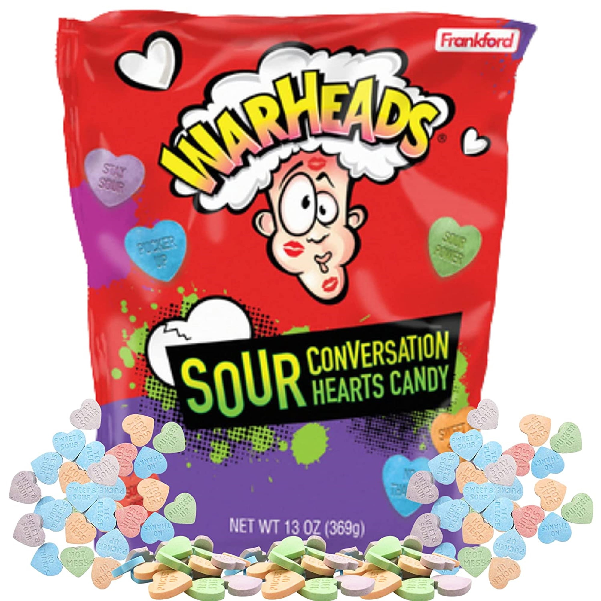 Warheads Sour Conversation Hearts Candy, Bulk Valentine's Day Hard