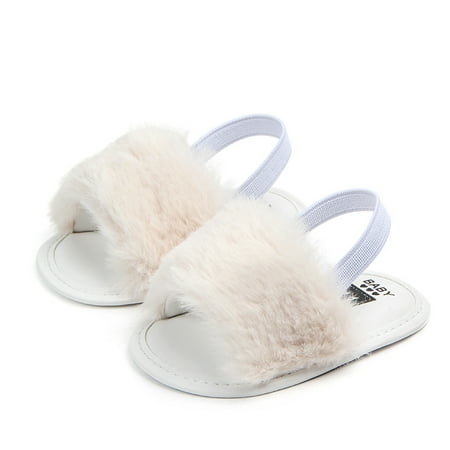 

Baby Girls Faux Fur Slide Slip On Flat Sandal Shoe Infant Crib Shoes