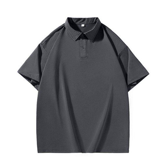 Qgtaibl Short Sleeve T Shirt for Men Turndown Collared Pullover Tee Solid Color Button Down Dressy T-Shirt Summer Everyday Shirt Tops Dark Gray,M