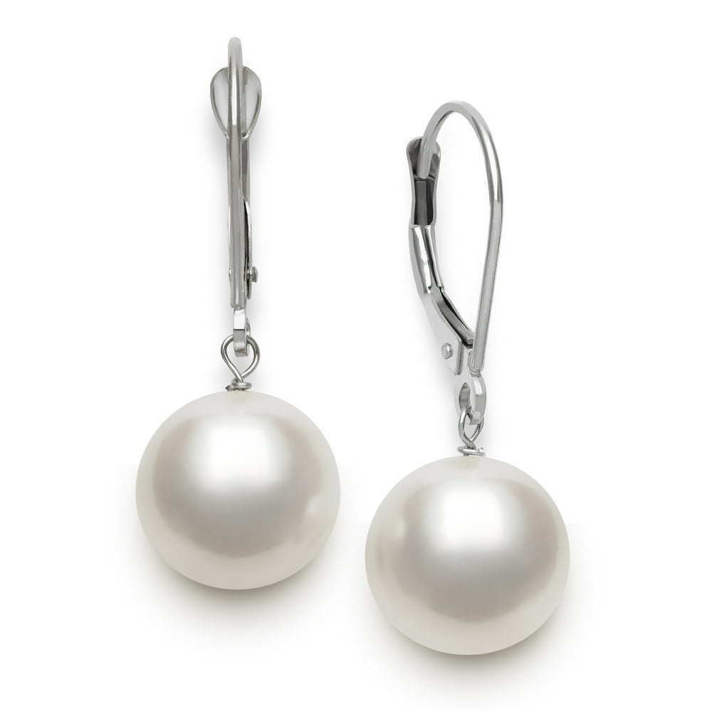 Pearlzzz Pearlzzz 14k White Gold Cultured Freshwater White Pearl Leverback Drop Earrings