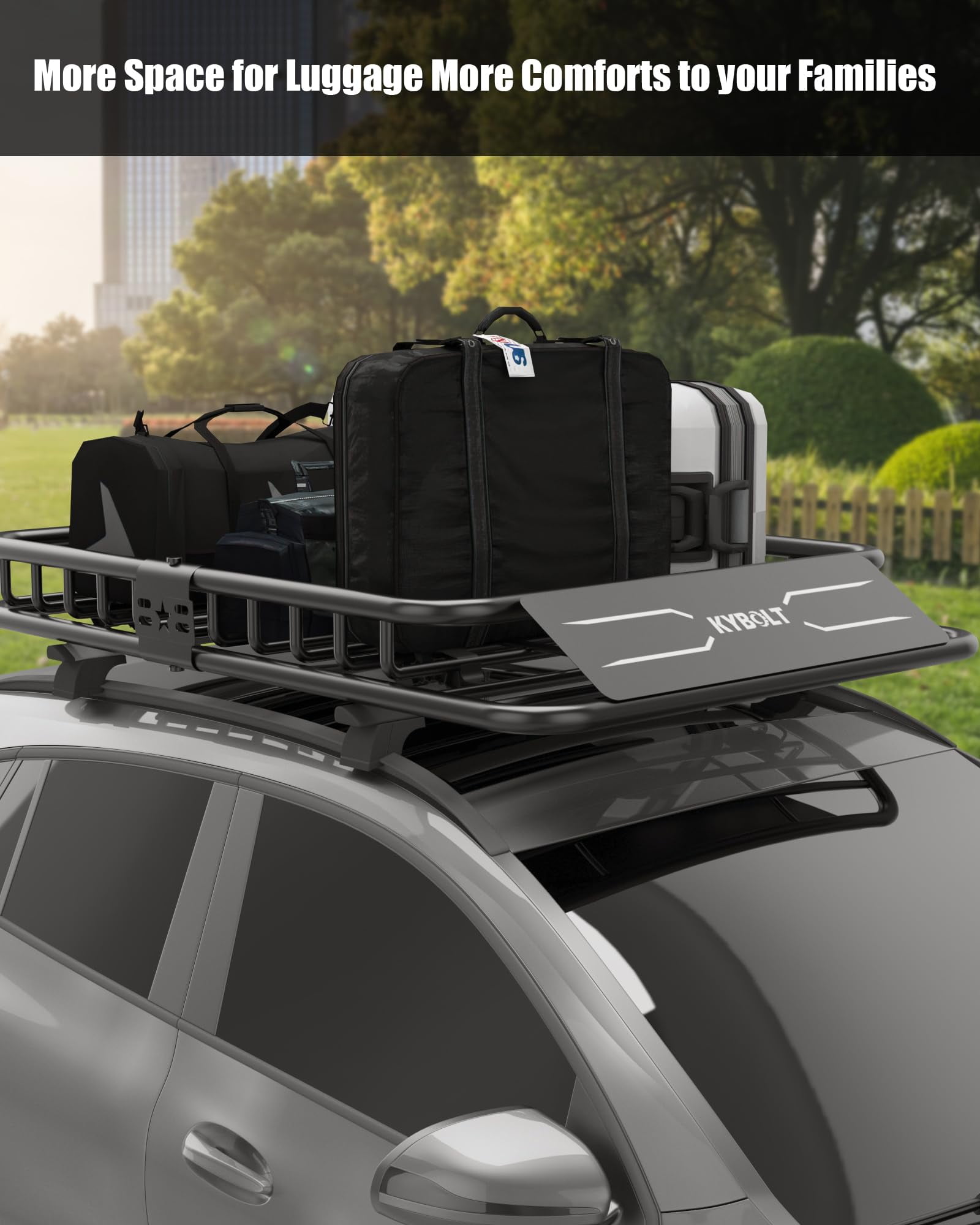 Universal Roof Rack Carrier Basket, 200 Lbs Capacity Car Cargo Rack with Extension Luggage Holder Basket Heavy Duty for SUVs, Trucks, Vehicles