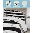 thumbnail image 4 of Pink Flowers Twin Size Down Alternative Comforter,Lightweight Comforter Quilt Bedding Set with Pillow Shams Spring Floral Butterflies Black White Striped Farmhouse Bed Comforter Duvet Insert 68"x86", 4 of 7