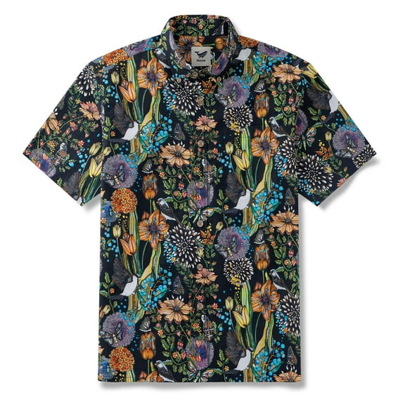YIUME Men's Button-down Hawaiian Shirt Tropical Floral Short Sleeve Aloha Shirts