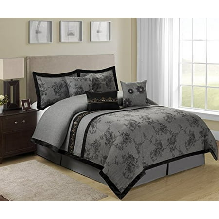 7 Piece Shasta Gray Bed in a Bag Clearance bedding Comforter Set Fade Resistant, Wrinkle Free ...