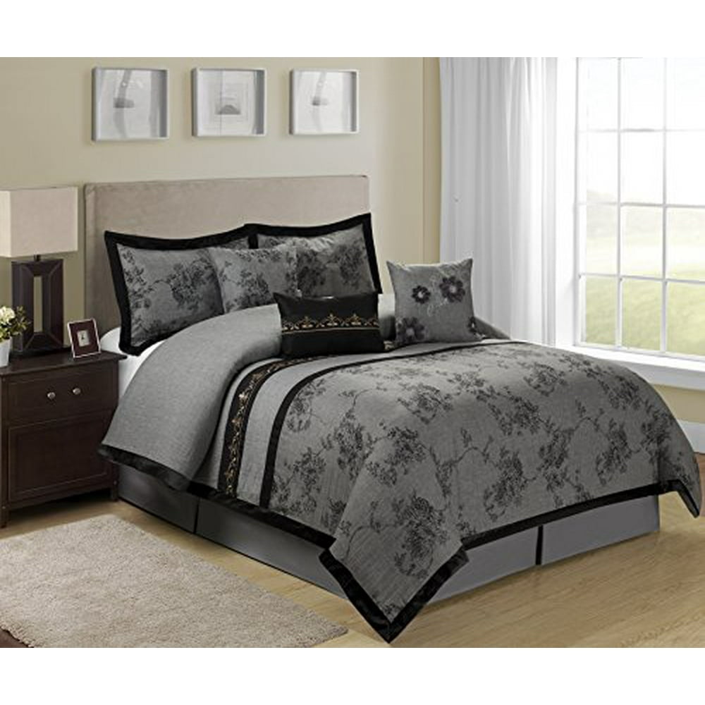 7 Piece Shasta Gray Bed in a Bag Clearance bedding Comforter Set Fade
