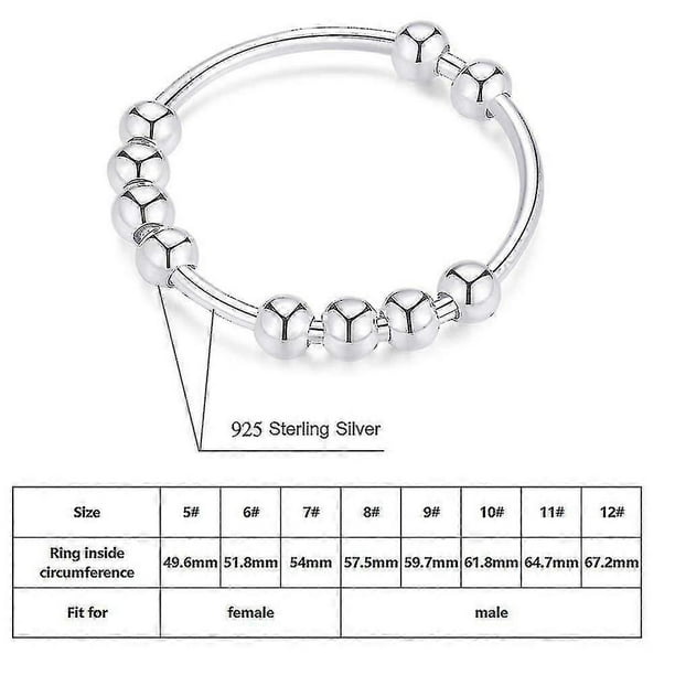 925 Sterling Silver Anti Anxiety Ring For Women Men Fidget Rings For Anxiety Anxiety Ring With Beads Spinner Ring For Anxiety Spinning Ring
