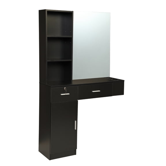 RESHABLE Wall Mount Salon Station with Mirror,Hair Styling Barber Cabinet with Mirror,Black
