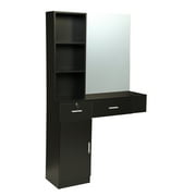 RESHABLE Wall Mount Salon Station with Mirror,Hair Styling Barber Cabinet with Mirror,Black