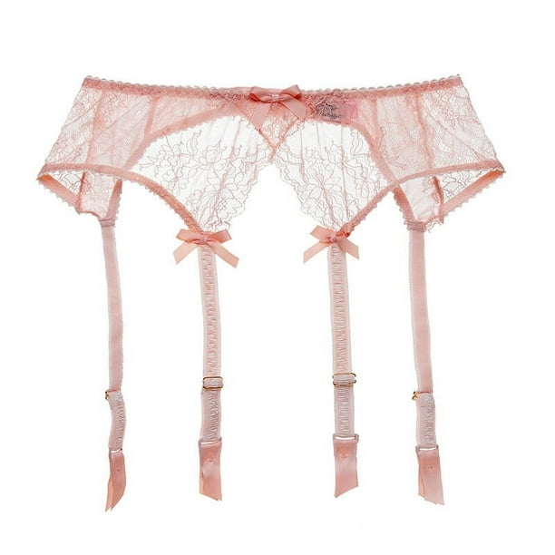 Zhuge Cinturón de Liguero Mujer, Lace Garter Belt Vintage con Tirantes Ajustables y Clip Metal, Sin calcetines y bragas,El estilo C,Talla S Rosa
