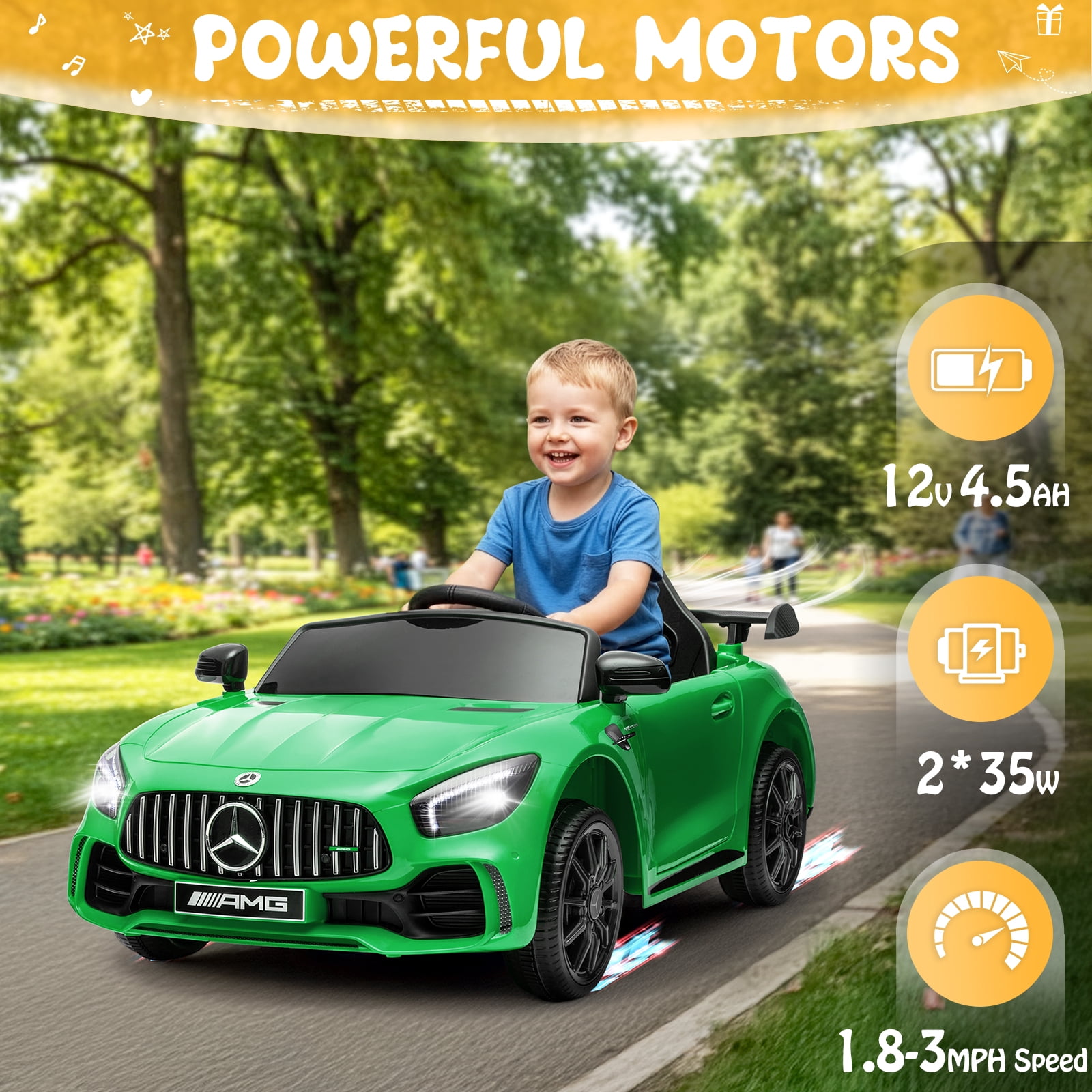 UBesGoo 12V Licensed Mercedes-Benz Electric Ride On Cars Toys for Kids, Power Wheels with Parent Remote Control, Green