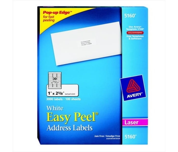 Avery 075633 Easy Peel Paper Rectangle Permanent Self-Adhesive Address Label - White, 0.5 x 1.75 ...