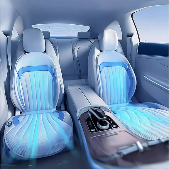 Universal With 16Fan DC 12V 3D Spacer Car Summer Cool Air Seat Cushion Fast Blowing Ventilation Seat Cooling Pat Refrigerated Seat White Comes with massage