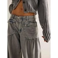 thumbnail image 3 of Women'S Lotus Tube Jeans Mid Rise Baggy Wide Leg Jeans Ruffle Pleated Denim Pants with Drawstring Grey M, 3 of 5