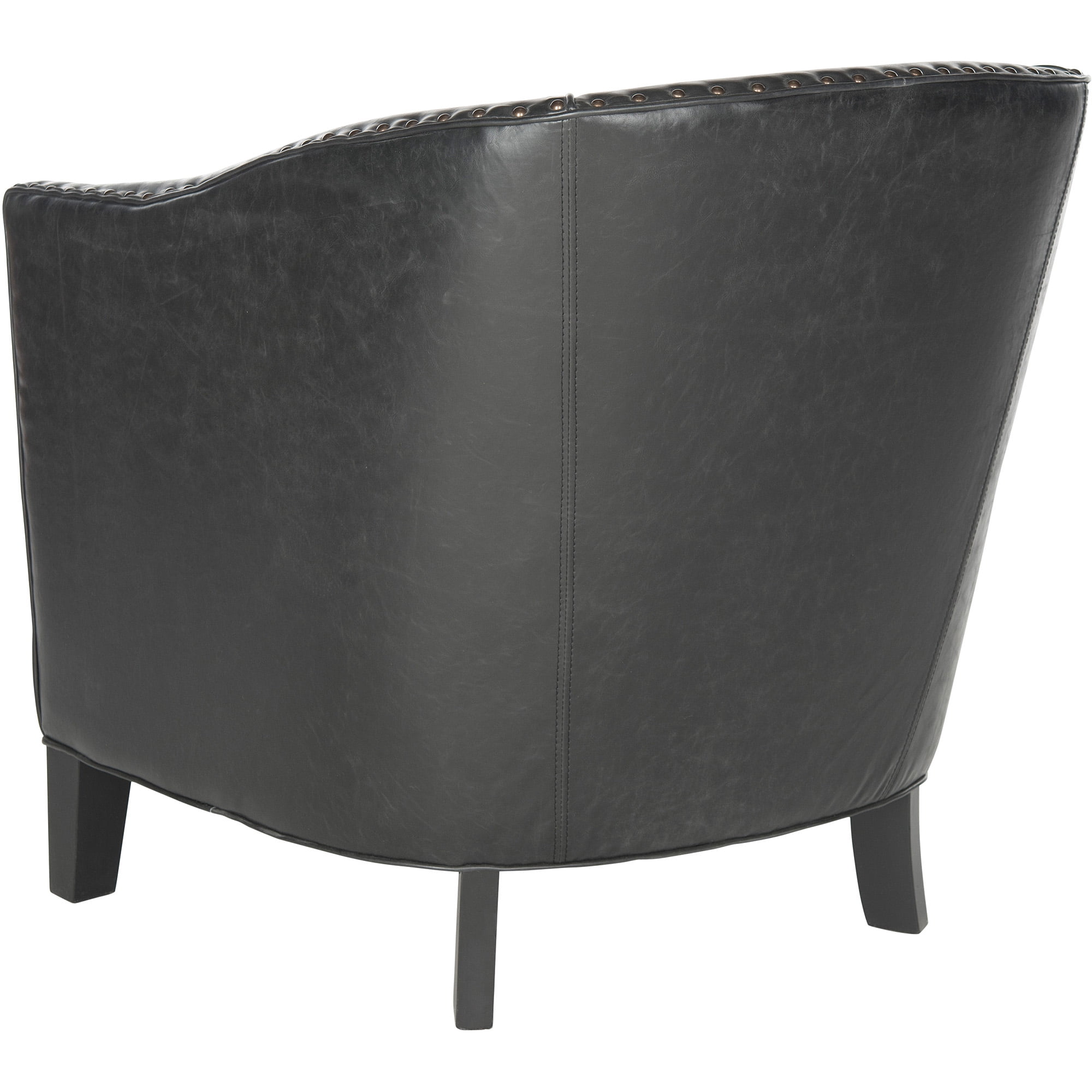 SAFAVIEH Evander Bicast Leather Club Chair, Antique Black with Brass Nail Heads