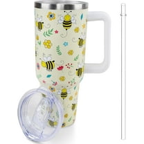 40 oz Bee Tumbler with Handle and Straw, Travel Mug Water Bottle, Stainless Steel Insulated Cup with Lid and Straw, Birthday Christmas Gifts